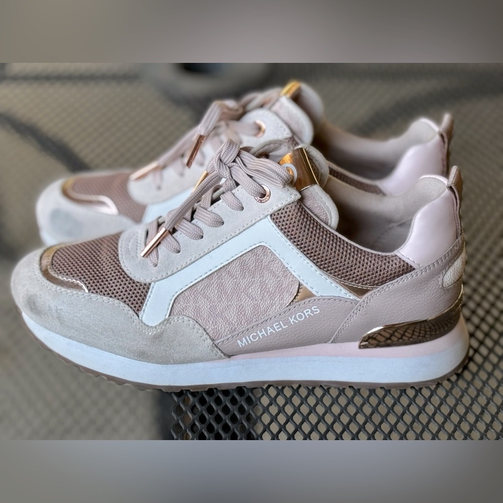 Michael Kors Women’s Sneakers, Wilma Trainer Pink Suede, size 7.